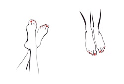 Women's bare feet with red painted toenails