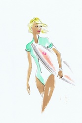 Young woman carrying surfboard