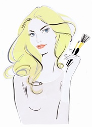 Beautiful woman looking at camera holding makeup brushes