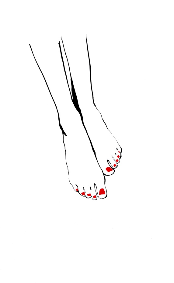 Woman's feet with red nail polish