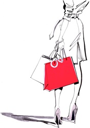 Woman holding shopping bags and handcuffs