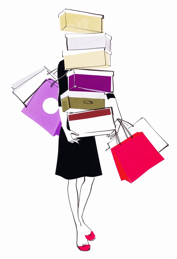 Woman loaded with shopping