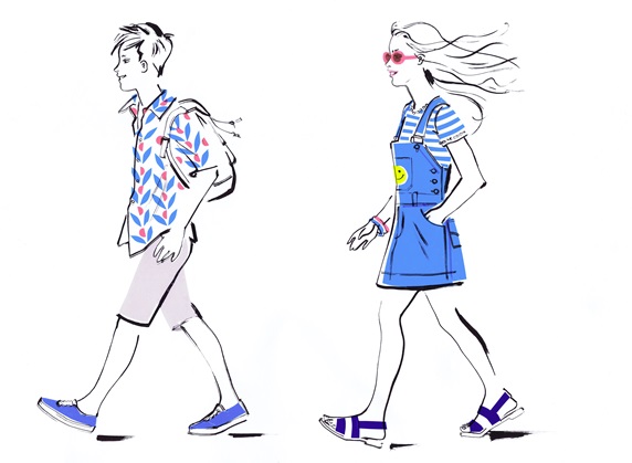 Teenage boy and girl walking