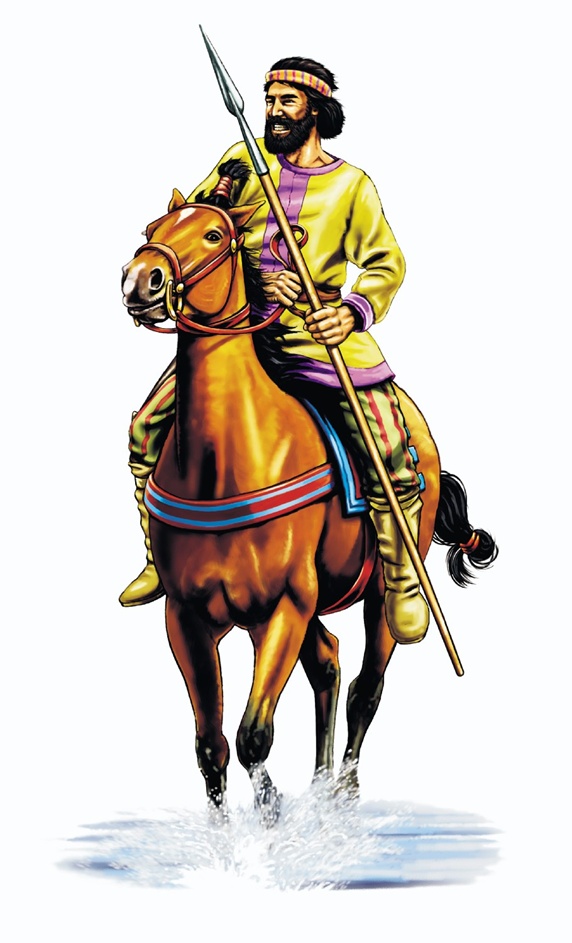 Warrior with lance and traditional clothing, on horse