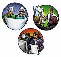Skilled workers, circle images
