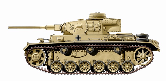 Side view of beige tank, white background