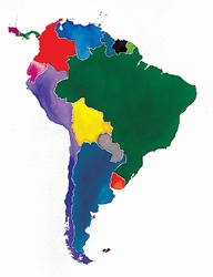 Watercolor map of South America