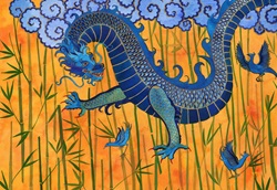 Chinese dragon with blue birds and bamboo