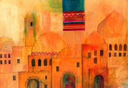 Illustration of Moroccan architecture and textile