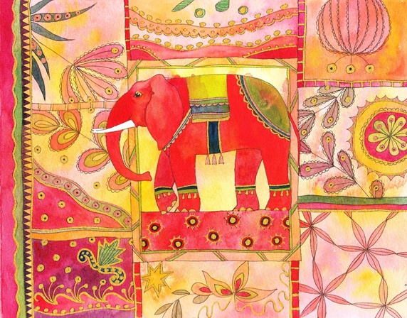 Red elephant and floral pattern