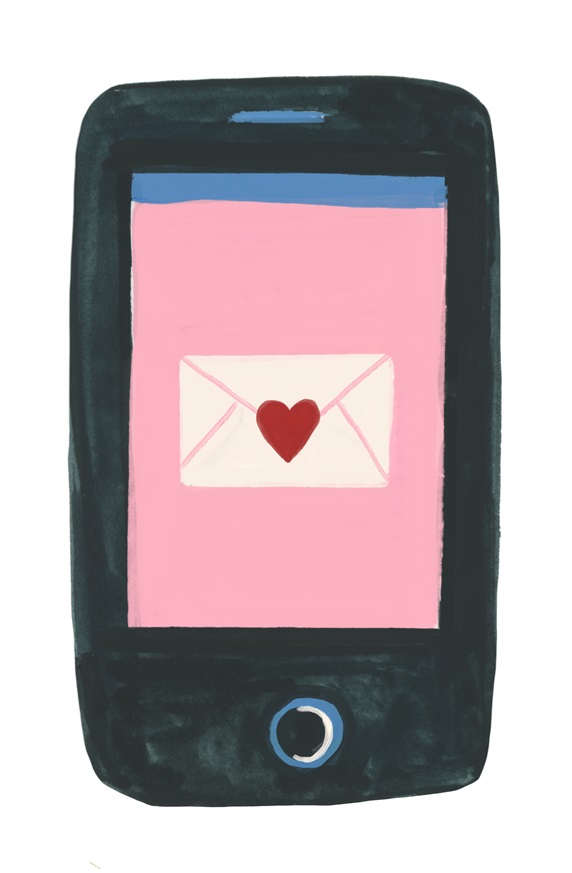 Smartphone with envelope with heart icon