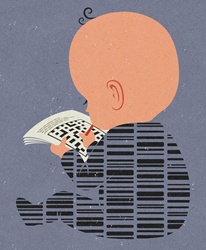 Baby boy doing crossword