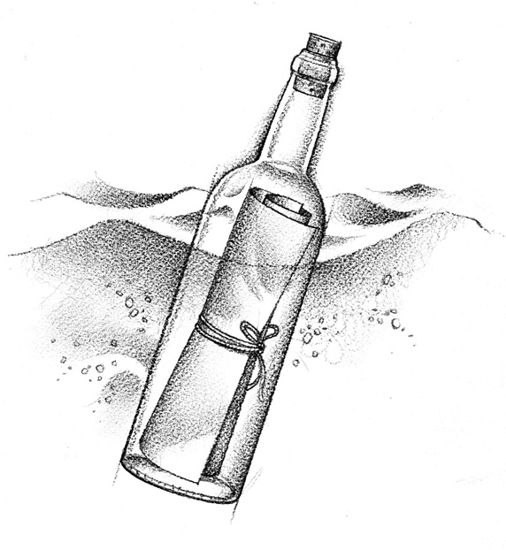 Bottle with letter inside in sea