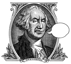 Portrait of George Washington with speech bubble