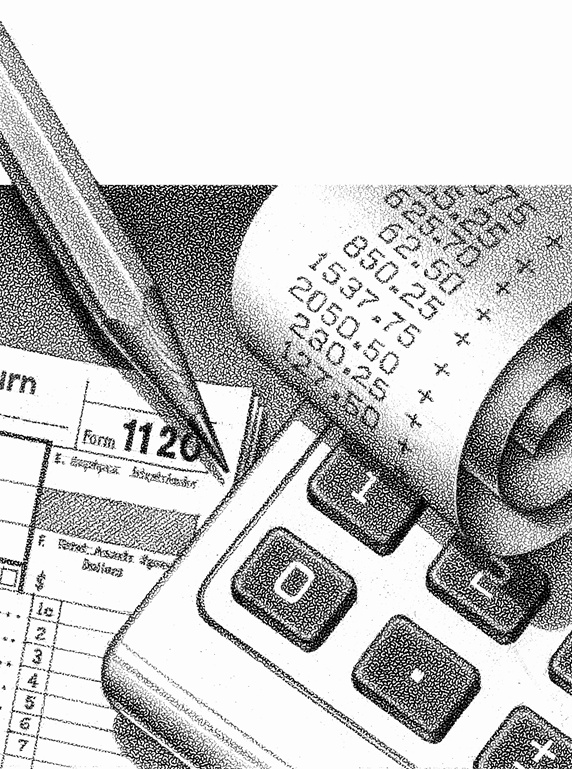 Close up of finance calculation with calculator, receipt and form