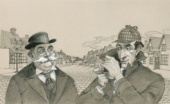 Sherlock Holmes and Doctor Watson in street