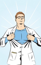 Superhero removing laboratory coat