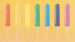 Row of different coloured ice lollies