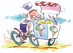 Man riding on ice-cream cart