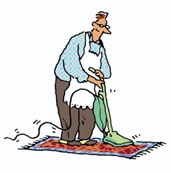 Man vacuuming carpet