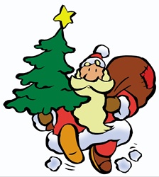 Santa Claus with Christmas tree and bag