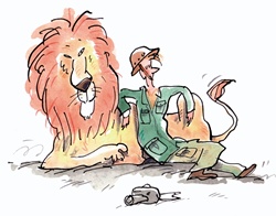 Man lying down with lion
