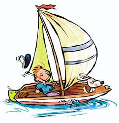 Boy and dog sailing
