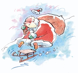 Santa Claus tobogganing