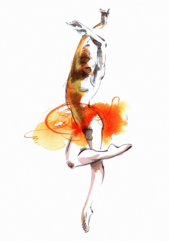 Watercolour painting of a ballet dancer