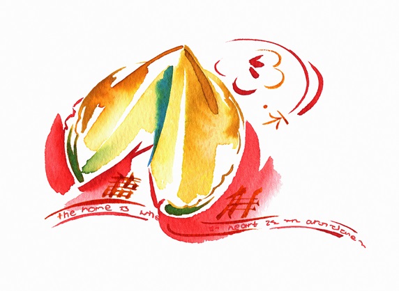 Watercolour painting of Chinese fortune cookie