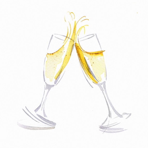 Two champagne glasses toasting
