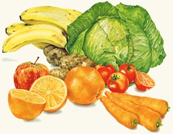 Pile of fresh fruit and vegetables