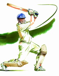 Cricket batsman swinging cricket bat