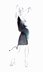 Fashion model posing in black cocktail dress