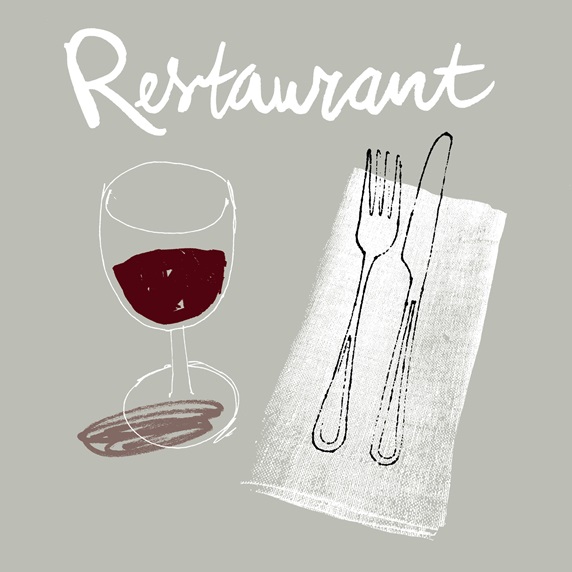 Red wine and cutlery in restaurant