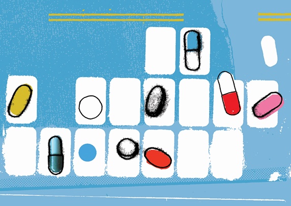 Various pills in pill organizer