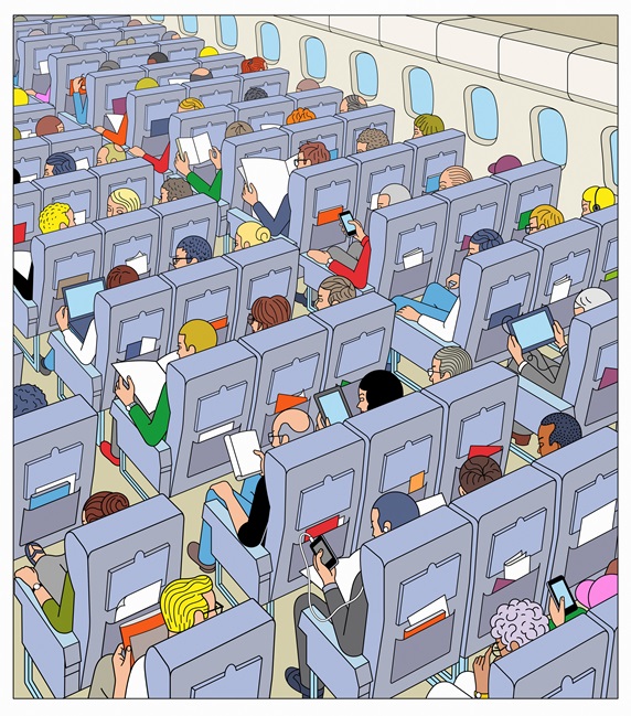 Lots of passengers on airplane flight