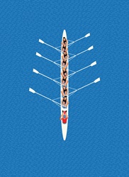 Overhead view of male rowing eight team