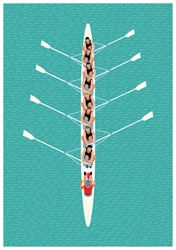 Aerial view of rowing team