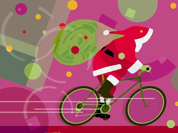 Sata Claus riding a cycle