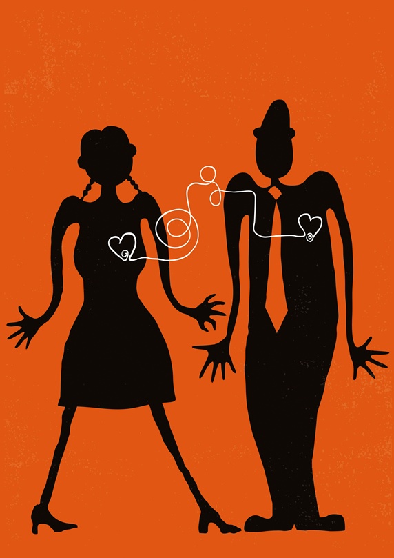 Man and woman with intertwined hearts