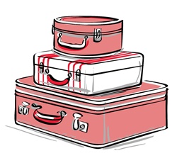 Stack of suitcases on white background