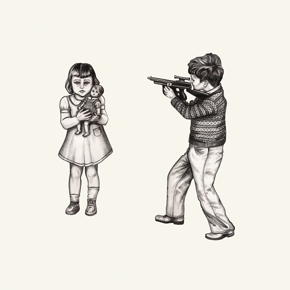 Boy threatening girl with toy gun