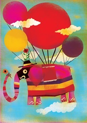 Elephant flying on balloons