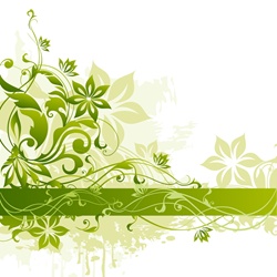 Green flowers and single line on white background