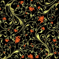 Green and red floral pattern on black