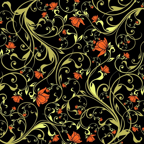 Green and red floral pattern on black