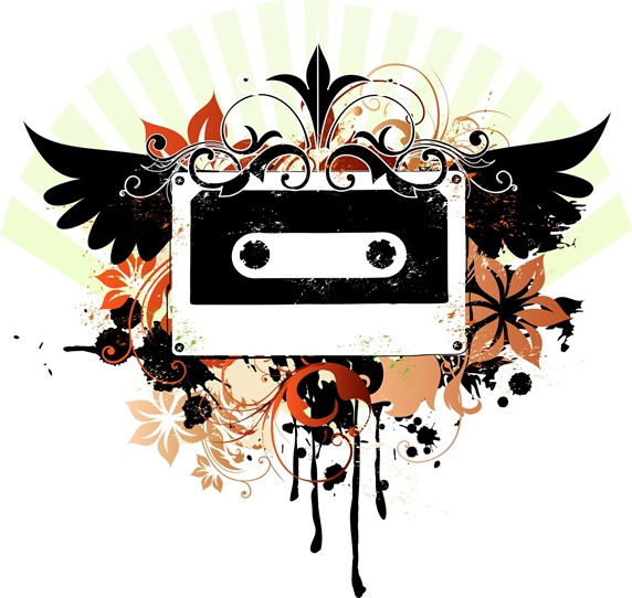 Audio cassette with wings and flowers