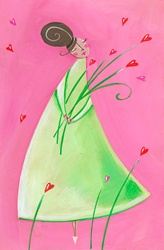 Woman holding heart-shape flowers