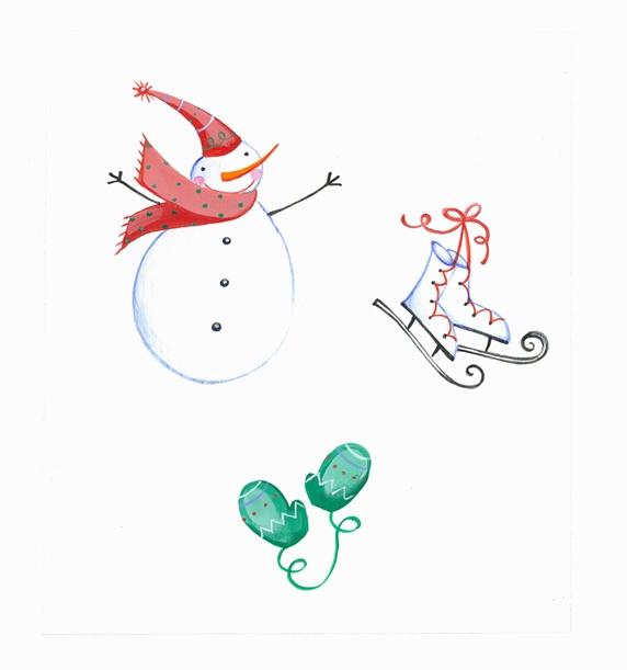 Snowman, gloves and skates